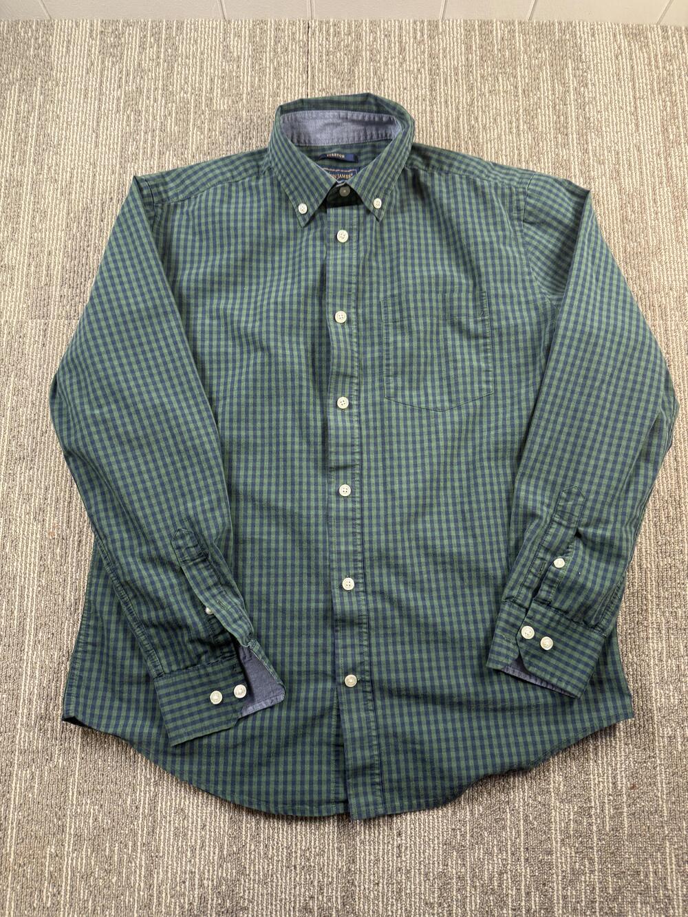 Mason James Shirt Mens Small Green Blue Gingham Button Down Stretch Casual